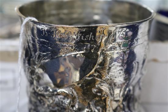 A late 18th? century continental white metal beaker (a.f.), 86mm.